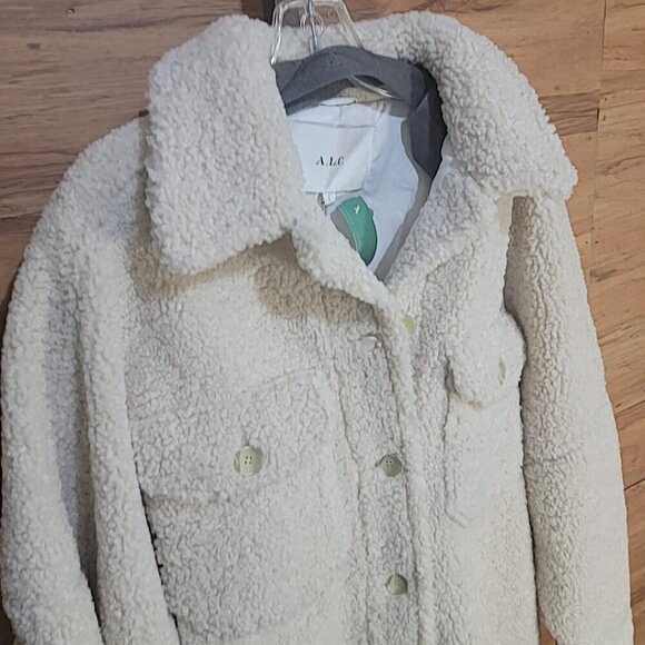 A.L.C. Size L Cream Beige Cambrie Faux Shearling Shirt Jacket NWT - Picture 5 of 10